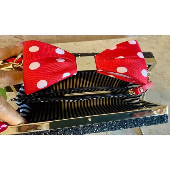 Kate Spade Minnie Mouse Black Glitter Bow Bag - Picture 8 of 10